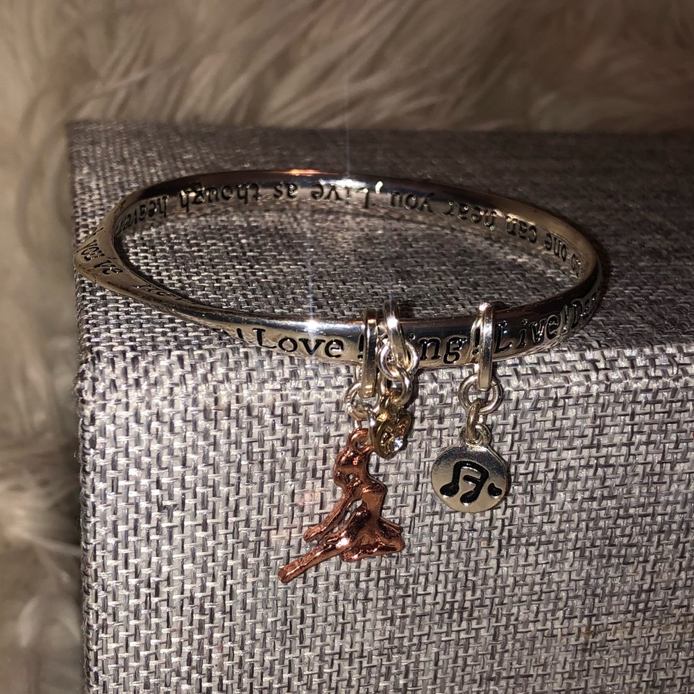 Stamped Bangle Bracelet with Charms